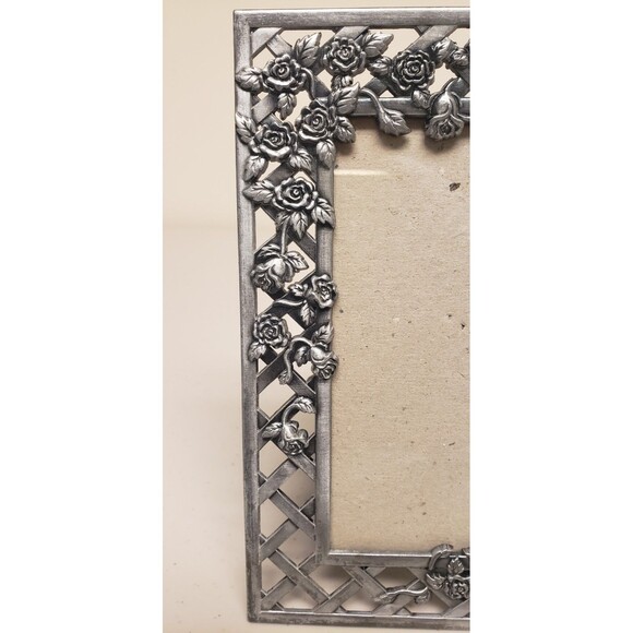 Pewter Style Picture Frame 5” x 7” Photo Vintage Floral Rose Motif Lattice Roses - Picture 4 of 11